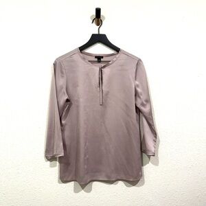 Ann Taylor Dusty Mauve Blush Lillac Blouse in Soft Sheen 3/4 Sleeve Tie Neck